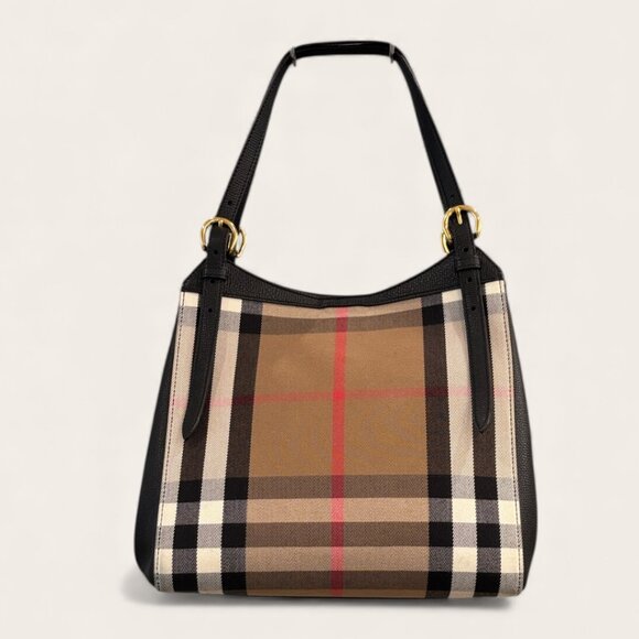 Authentic Burberry House Check Derby Leather Small Canterbury Tote Bag Black - Picture 4 of 16